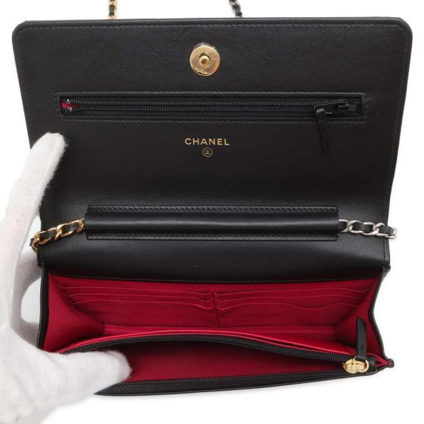 9617384 06 CHANEL Chain Wallet Coco Mark Patent Wallet Black