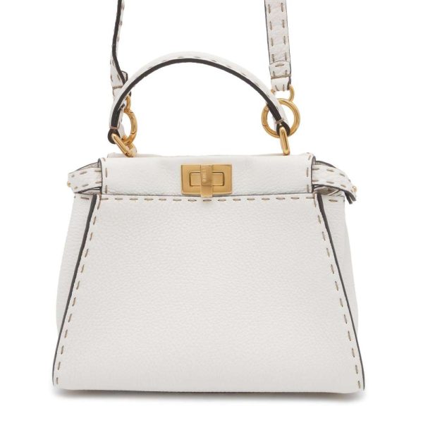 9619173 01 FENDI Handbag Mini Peekaboo Stitch Calf 2way Bag White