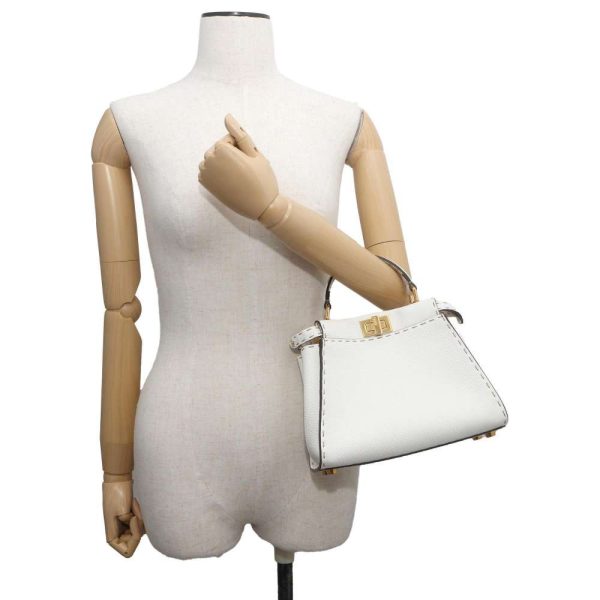 9619173 04 FENDI Handbag Mini Peekaboo Stitch Calf 2way Bag White