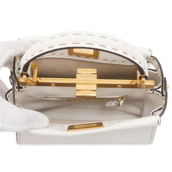 9619173 06 Fendi Mini Peekaboo Stitch Calf Shoulder Bag White