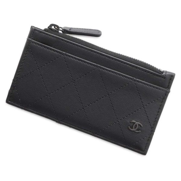 9620872 01 CHANEL Card Case Matelasse CocoMark Calf Coin Case Black