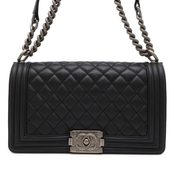 9623811 01 CHANEL Boy Matelasse Lambskin Chain Shoulder Bag Black