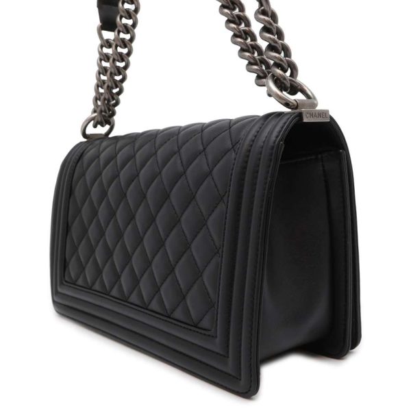 9623811 02 CHANEL Boy Matelasse Lambskin Chain Shoulder Bag Black