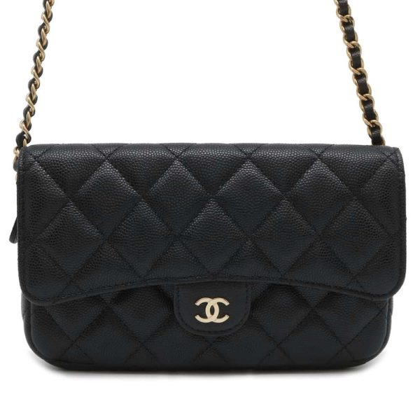 9629868 01 CHANEL Matelasse Caviar Skin Card Case Pass Holder Black