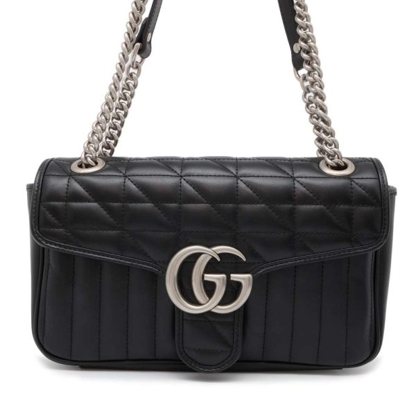 9632288 01 Gucci Chain Shoulder Bag GG Small Quilted Bag Black