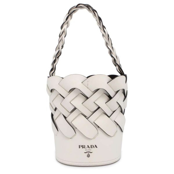 9633162 01 Prada Braided Shoulder Bag White