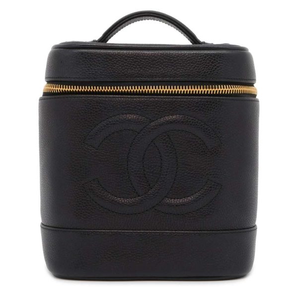 9633766 01 CHANEL Vanity CocoMark Caviar Skin Pouch Black