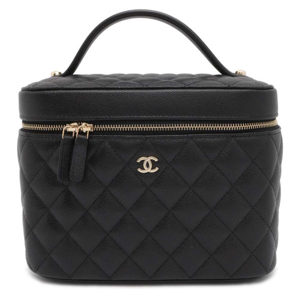 9639409 01 CHANEL Vanity Bag Matelasse Coco Mark Caviar Skin Black