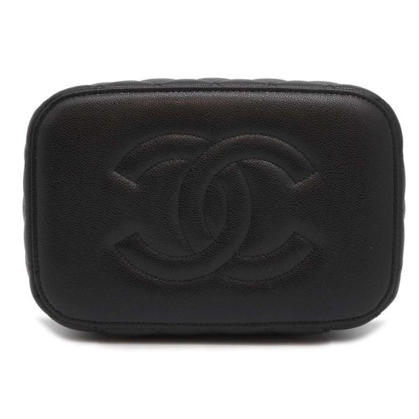 9639409 03 CHANEL Vanity Bag Matelasse Coco Mark Caviar Skin Black