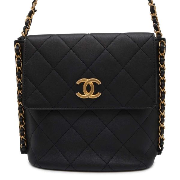 9641228 01 Chanel Chain Shoulder Bag Matelasse Square Calf Black