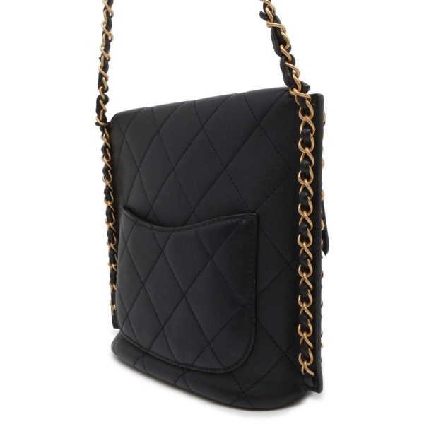 9641228 02 Chanel Chain Shoulder Bag Matelasse Square Calf Black