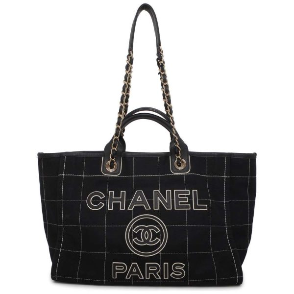 9644922 01 CHANEL Deauville Cocomark Shopping Bag GM 2way Black