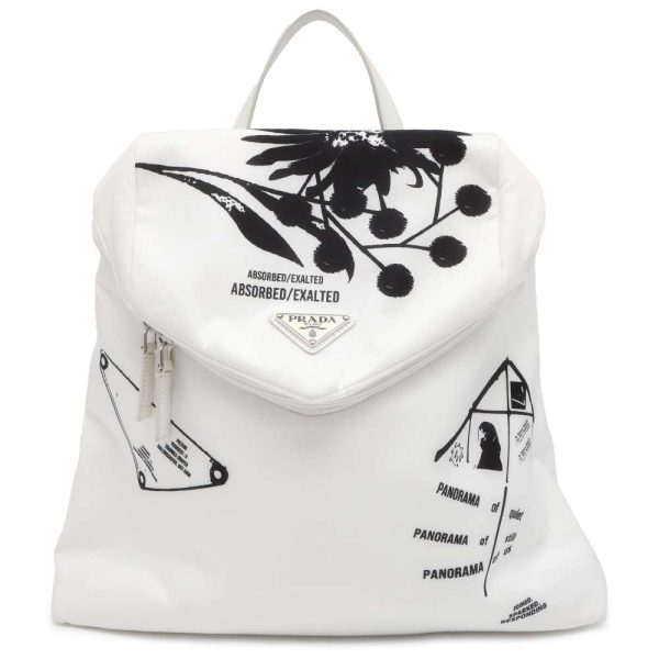 9645615 01 Prada Backpack Signeau Nylon Backpack White