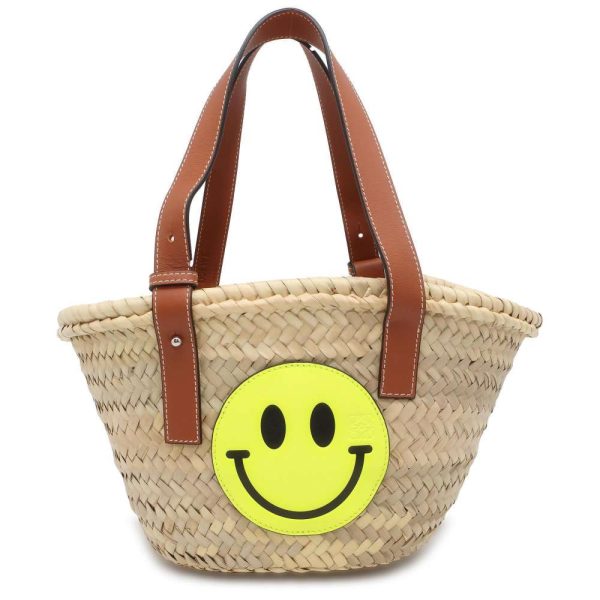 9645875 01 LOEWE Smiley Raffia Basket Bag Black