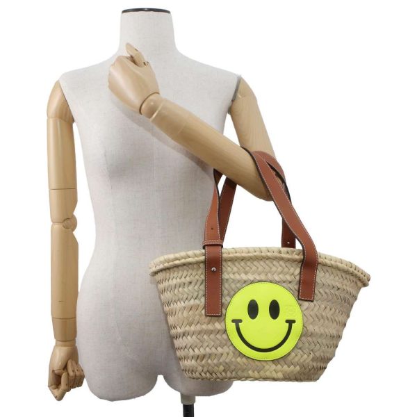 9645875 04 LOEWE Smiley Raffia Basket Bag Black