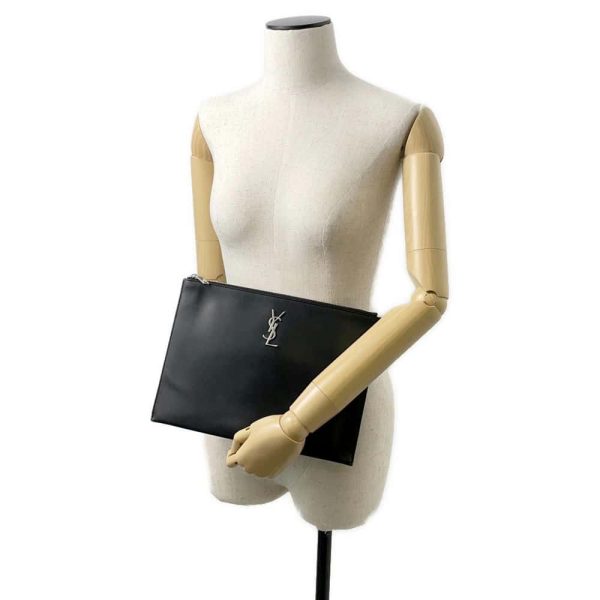 9646070 04 Saint Laurent Paris Monogram Zip Tablet Holder Clutch Bag Black