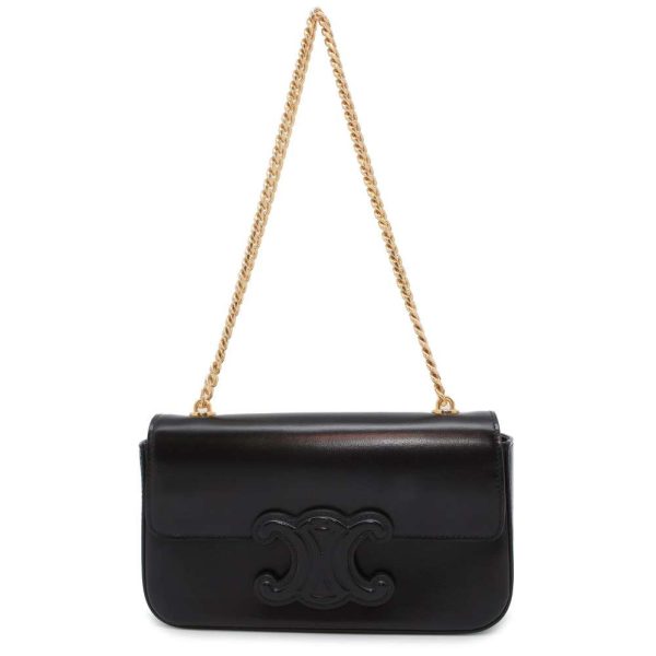 9647732 01 Celine Chain Shoulder Bag Cuile Triomphe Calf Bag Black