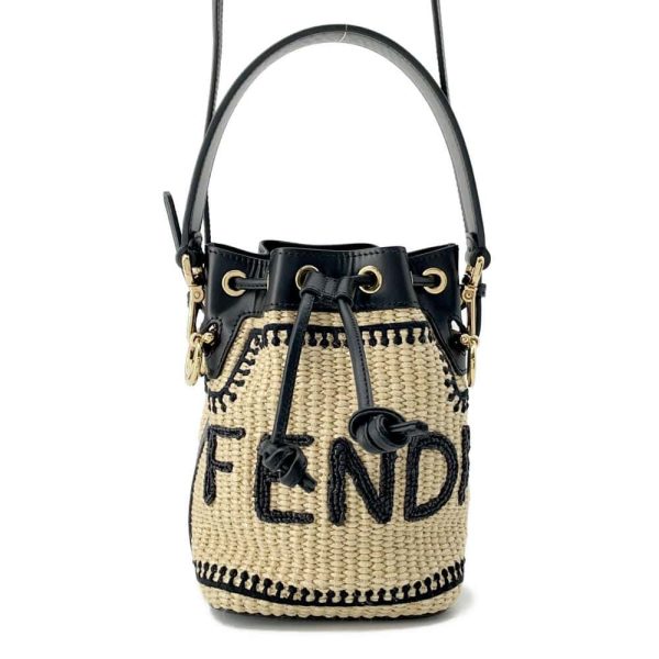 9648319 01 Fendi Mon Tresor Mini Raffia Shoulder Bag 2way Handbag Black