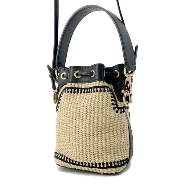 9648319 02 Fendi Mon Tresor Mini Raffia Shoulder Bag 2way Handbag Black