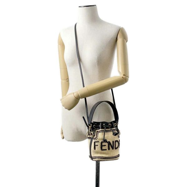 9648319 05 Fendi Mon Tresor Mini Raffia Shoulder Bag 2way Handbag Black