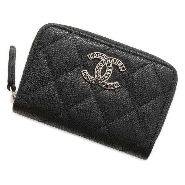 9649392 01 CHANEL Matelasse Caviar Skin Card Holder Pass Case Black