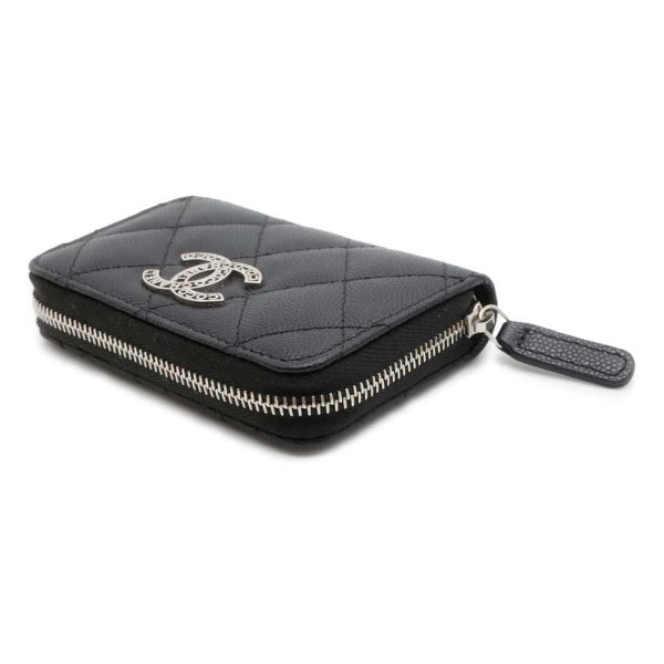 9649392 02 CHANEL Matelasse Caviar Skin Card Holder Pass Case Black