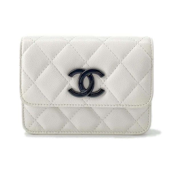 9649439 01 CHANEL Matelasse Cocomark Caviar Skin Waist Bag White