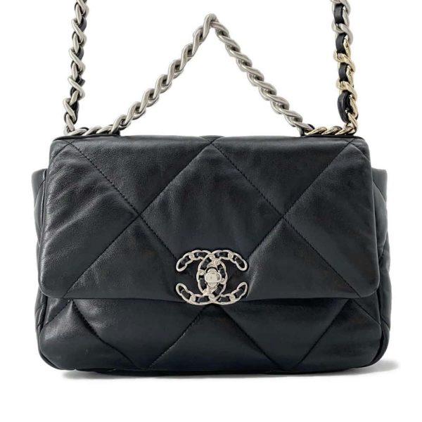 9650503 01 Chanel 19 Flap Lambskin Shoulder Bag Black