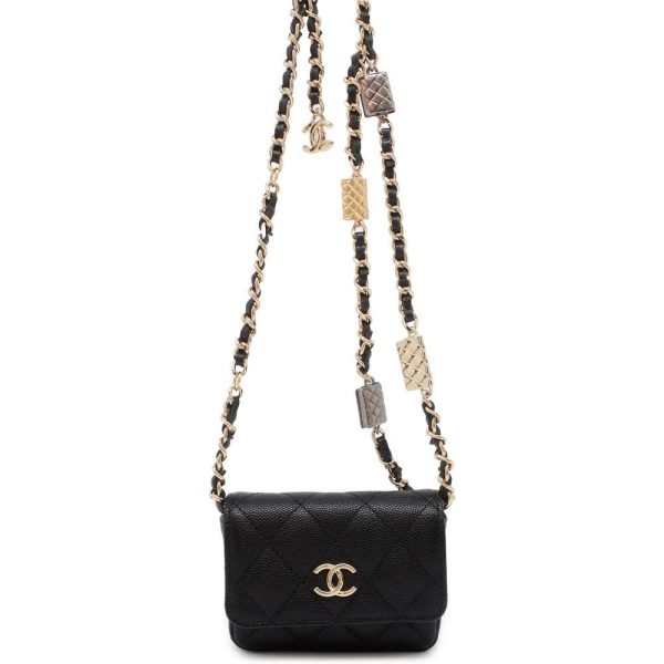 9650534 01 CHANEL Chain Shoulder Bag Mini Matelasse Shoulder Pouch Coco Mark Caviar Skin Black