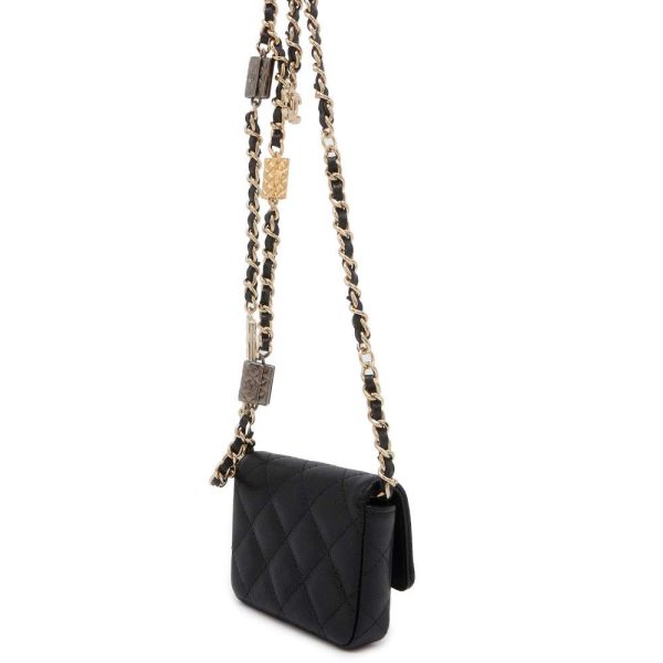 9650534 02 CHANEL Chain Shoulder Bag Mini Matelasse Shoulder Pouch Coco Mark Caviar Skin Black