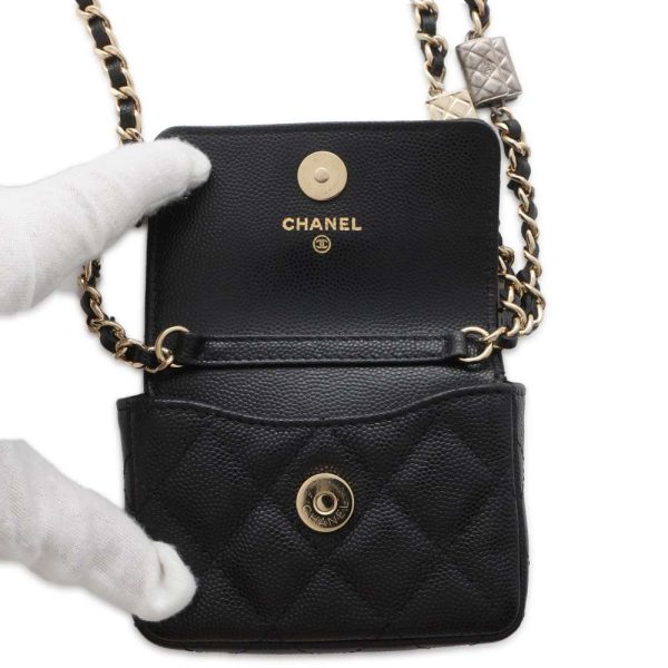 9650534 05 CHANEL Chain Shoulder Bag Mini Matelasse Shoulder Pouch Coco Mark Caviar Skin Black