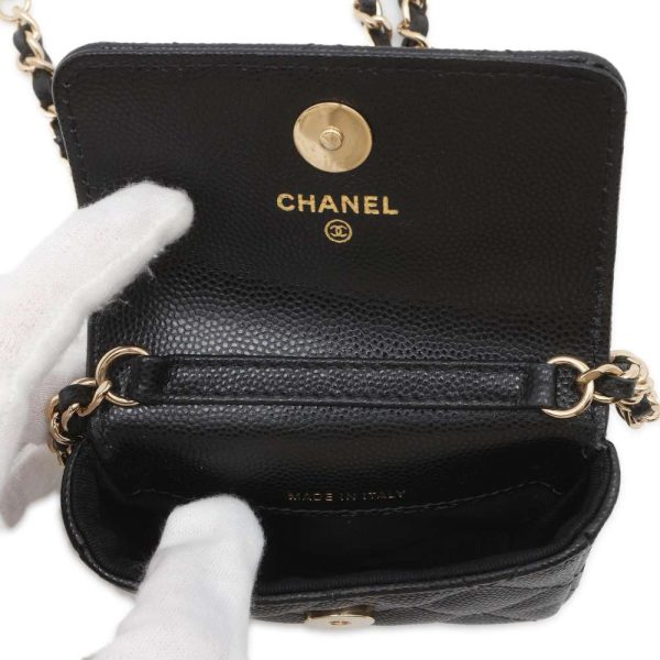 9650534 06 CHANEL Chain Shoulder Bag Mini Matelasse Shoulder Pouch Coco Mark Caviar Skin Black