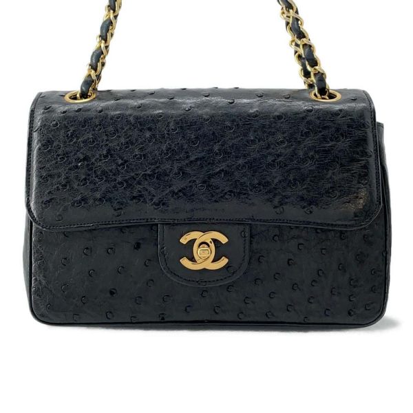 9654457 01 CHANEL Chain Bag Matelasse Coco Mark Ostrich W Flap Black