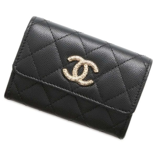 9655317 01 CHANEL Matelasse Caviar Skin Coin Case Card Holder Black