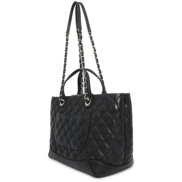 9655607 02 Chanel Matelasse Caviar Skin Chain Tote Bag Black