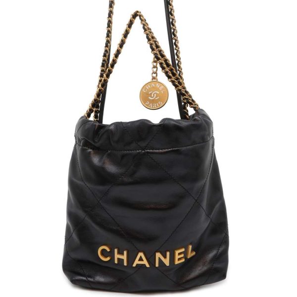 9658066 01 CHANEL Handbag 22 Mini Coco Mark Shiny Calf Shoulder Black