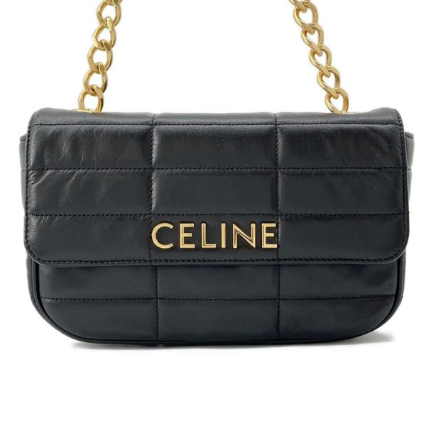 9659353 01 Celine Chain Shoulder Bag Matelasse Monochrome Black