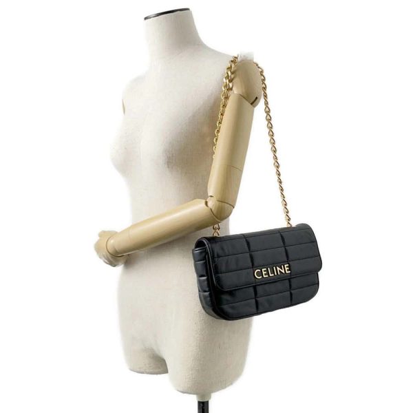 9659353 04 Celine Chain Shoulder Bag Matelasse Monochrome Black