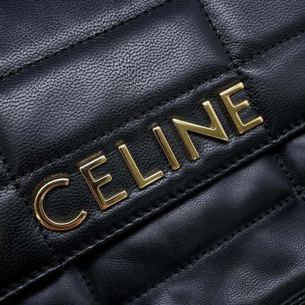 9659353 07 Celine Chain Shoulder Bag Matelasse Monochrome Black