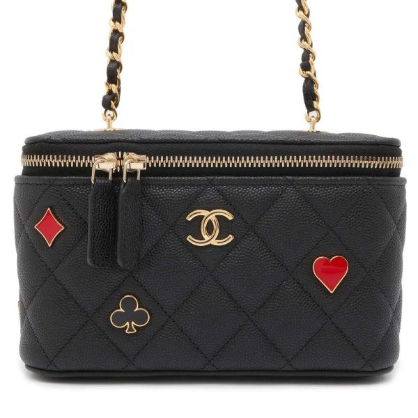 9660250 01 CHANEL Vanity Trump Shoulder Bag Matelasse Caviar Skin Black