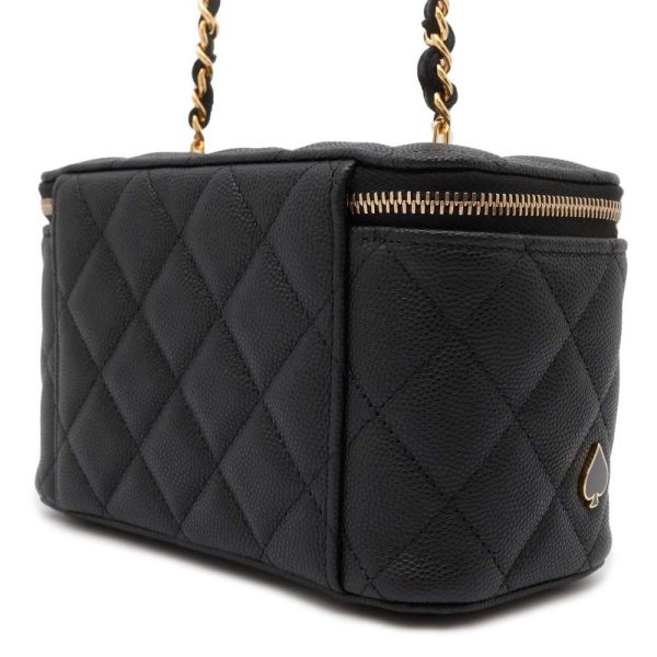 9660250 02 CHANEL Vanity Trump Shoulder Bag Matelasse Caviar Skin Black