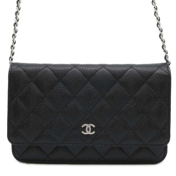 9662261 01 Chanel Chain Wallet Matelasse Caviar Skin Black