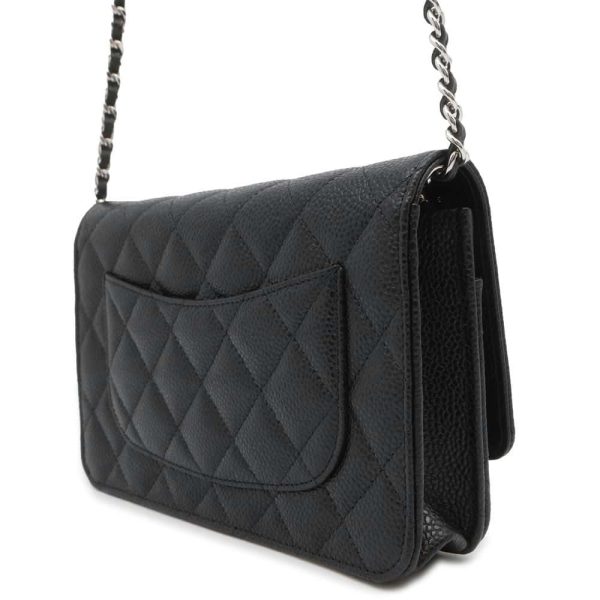 9662261 02 Chanel Chain Wallet Matelasse Caviar Skin Black