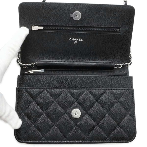 9662261 05 Chanel Chain Wallet Matelasse Caviar Skin Black