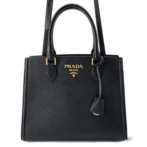 9664241 01 Prada Saffiano Tote Bag 2way Shoulder Bag Black