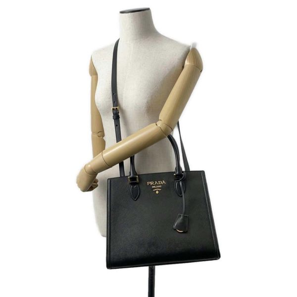 9664241 04 Prada Saffiano Tote Bag 2way Shoulder Bag Black