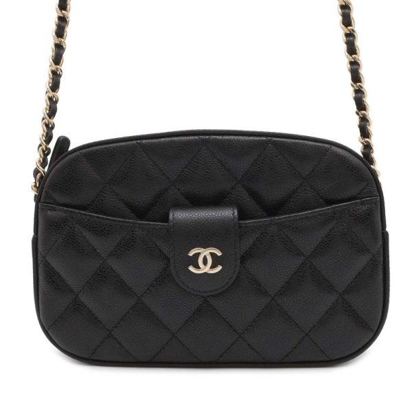 9669734 01 Chanel Chain Shoulder Bag Matelasse Lambskin Black