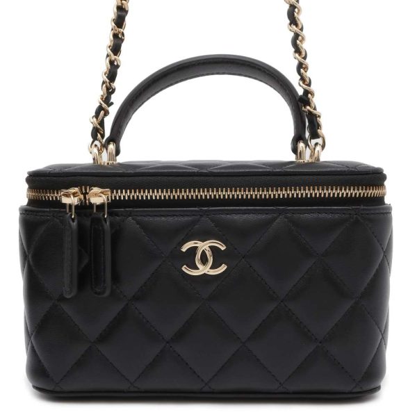 9669963 01 CHANEL Chain Shoulder Bag Matelasse Coco Mark Vanity Case Lambskin Black