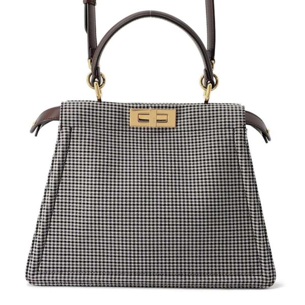 9672024 01 Fendi Peekaboo Ic You Houndstooth Pattern Medium 2way Shoulder Bag White Black