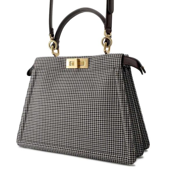 9672024 02 Fendi Peekaboo Ic You Houndstooth Pattern Medium 2way Shoulder Bag White Black